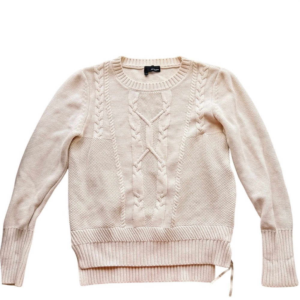 The Kooples Women Side Zip Cable Knit Sweater L‎ Cream Wool Cotton Cottagecore